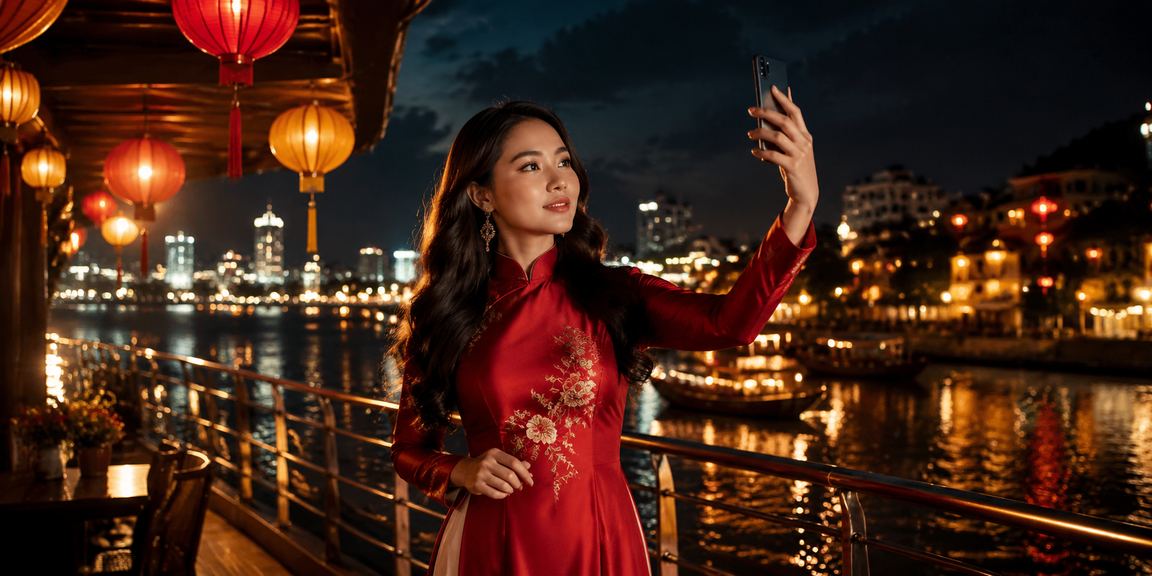 Không khí chơi xổ số và slots tại Sài Gòn với trang phục áo dài truyền thống